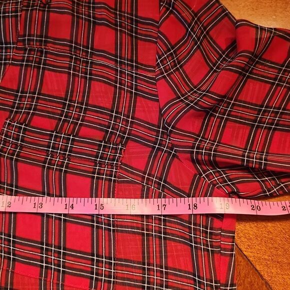 Express Portifino Sheer Long Sleeve Button Down Shirt Small Red & Black Plaid - Picture 4 of 8